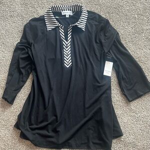 Southern Lady Black Top with Striped Accents XL Brand New!